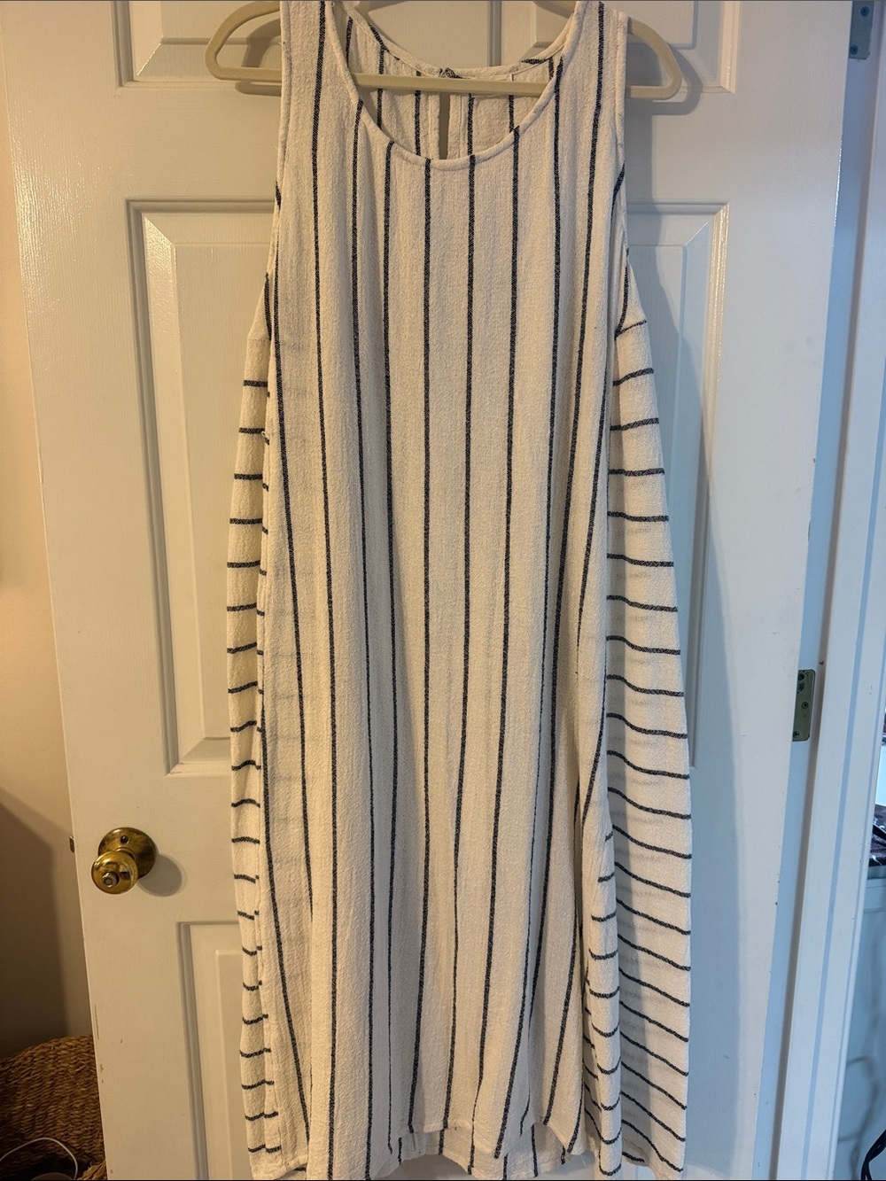 Cost Plus World Market Cream and Black Striped Sleeveless Maxi Dress